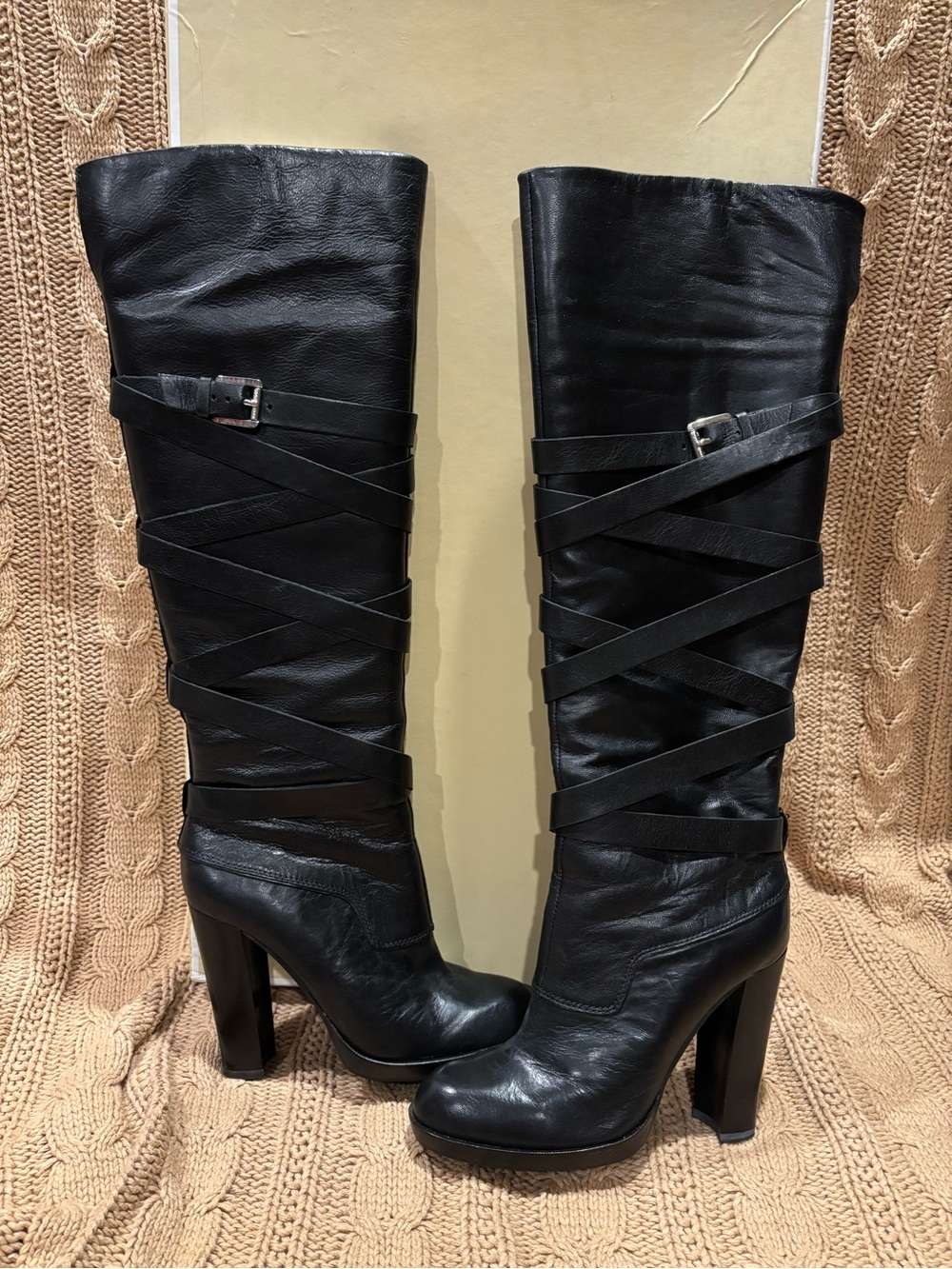 MICHAEL Michael Kors Greenwich Belted Tall Leather Boots - Black